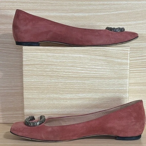 Gucci Dionysus Crystal Pink Suede Flats US 11 Statement Designer - Picture 4 of 9